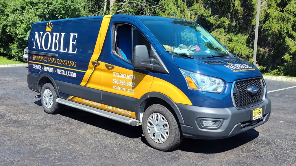 Noble Heating and Cooling Ford Transit full commercial vehicle wrap in Montague NJ