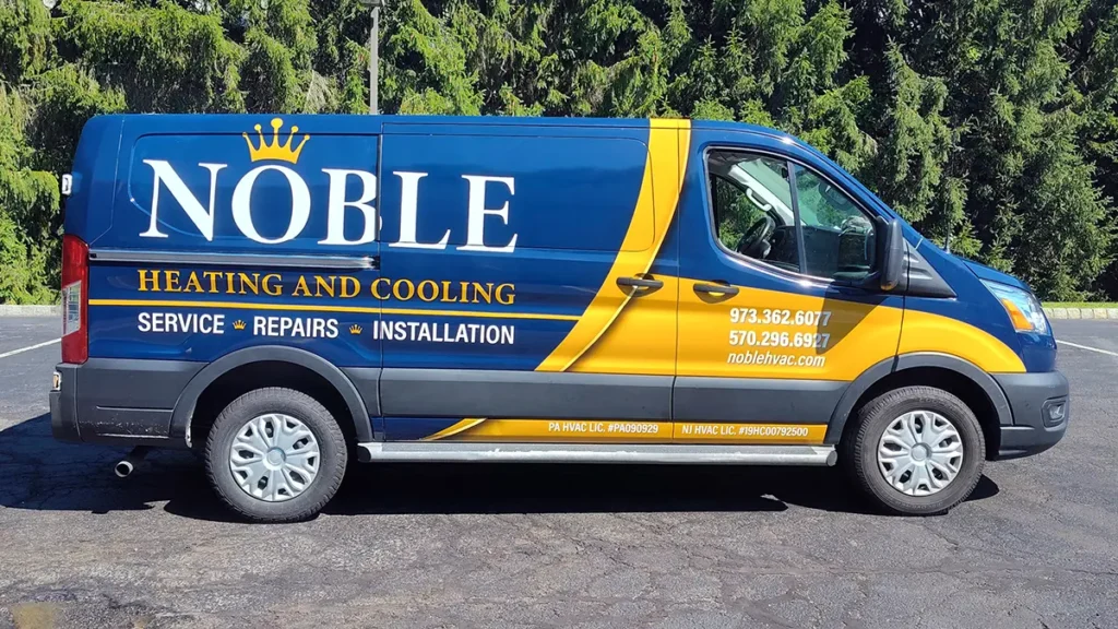 Noble Heating and Cooling Ford Transit full commercial vehicle wrap in Montague NJ
