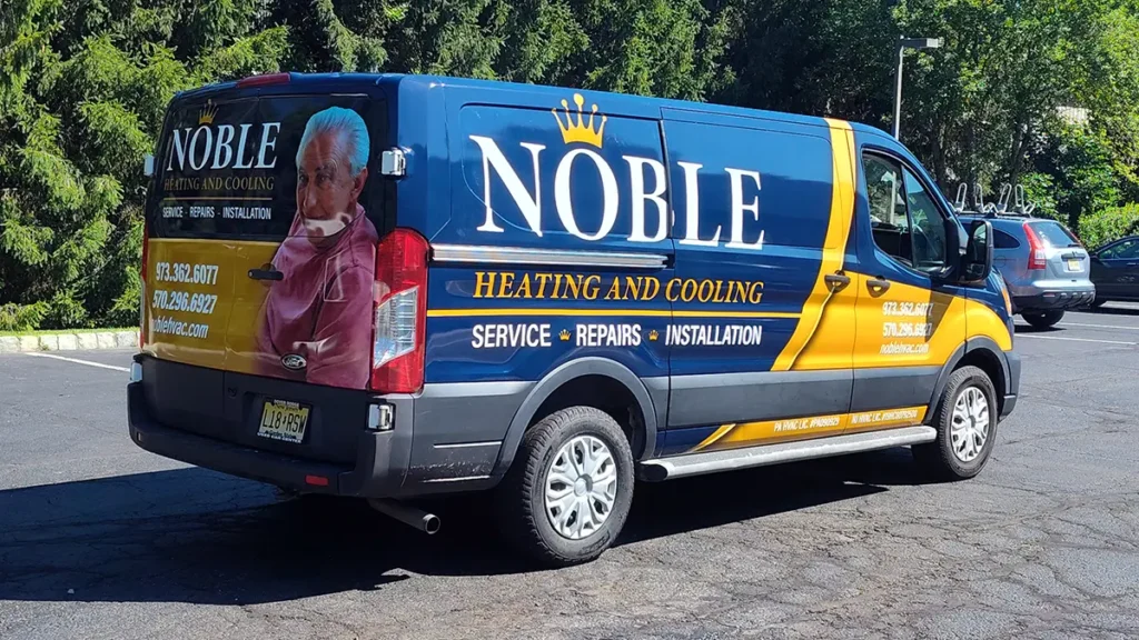 Noble Heating and Cooling Ford Transit full commercial vehicle wrap in Montague NJ